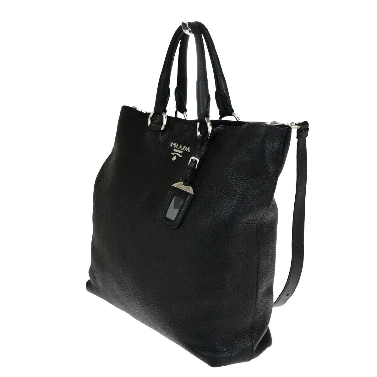 PRADA Logo 2Way Shoulder Hand Bag Vitello Daino Leather Black Nero SHW 12YG607