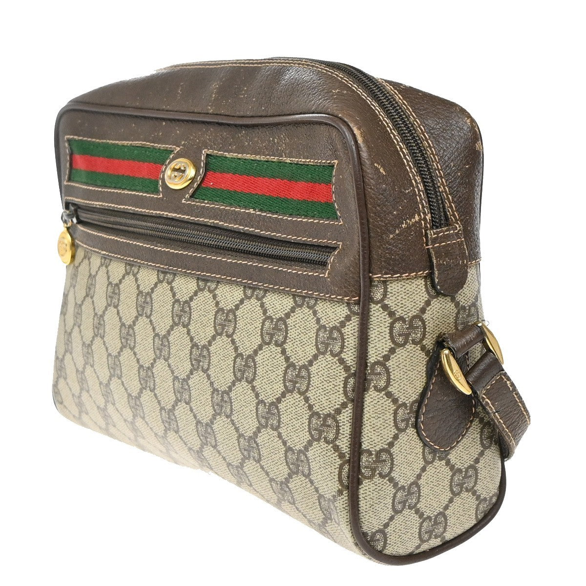 GUCCI Logo GG Pattern Sherry Shoulder Bag PVC Leather Brown Italy 65KP455