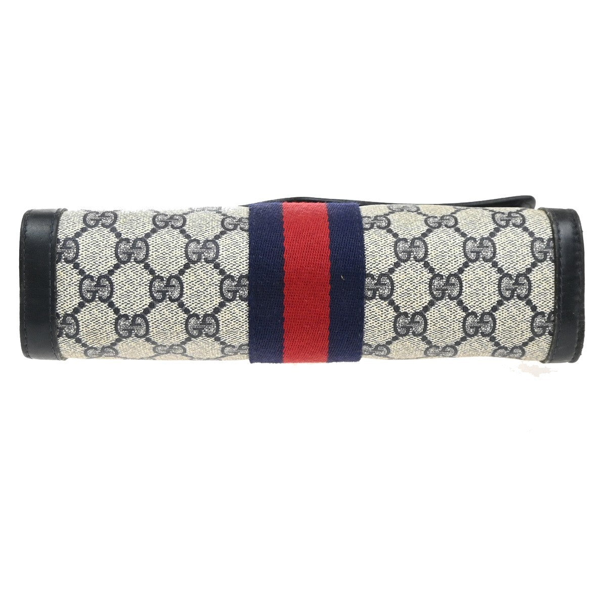 GUCCI Logo GG Sherry Line Clutch Hand Bag PVC Leather Navy Beige Italy 09MA469