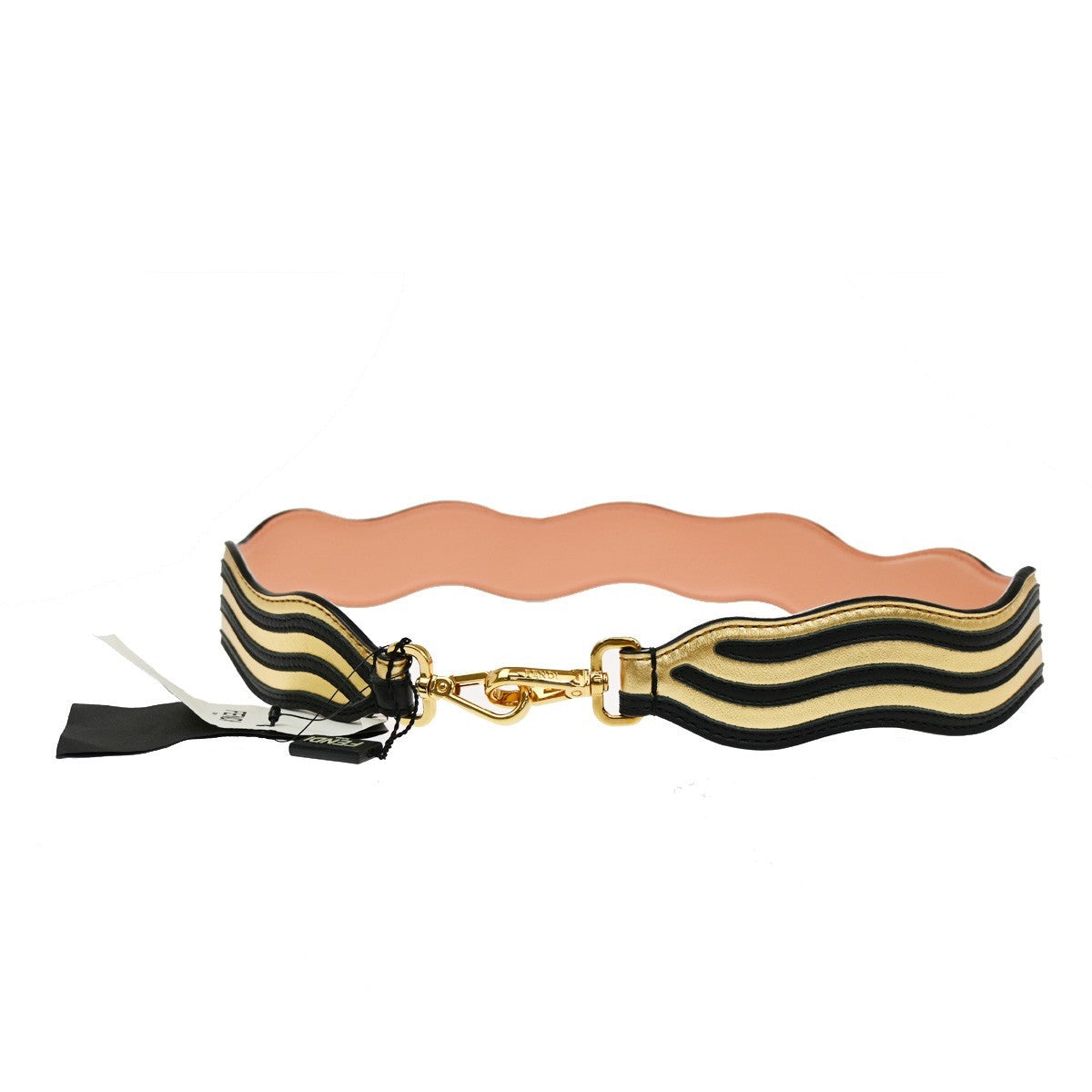 FENDI Logo Strap You Bag Shoulder Strap Leather Gold Black 67RL425