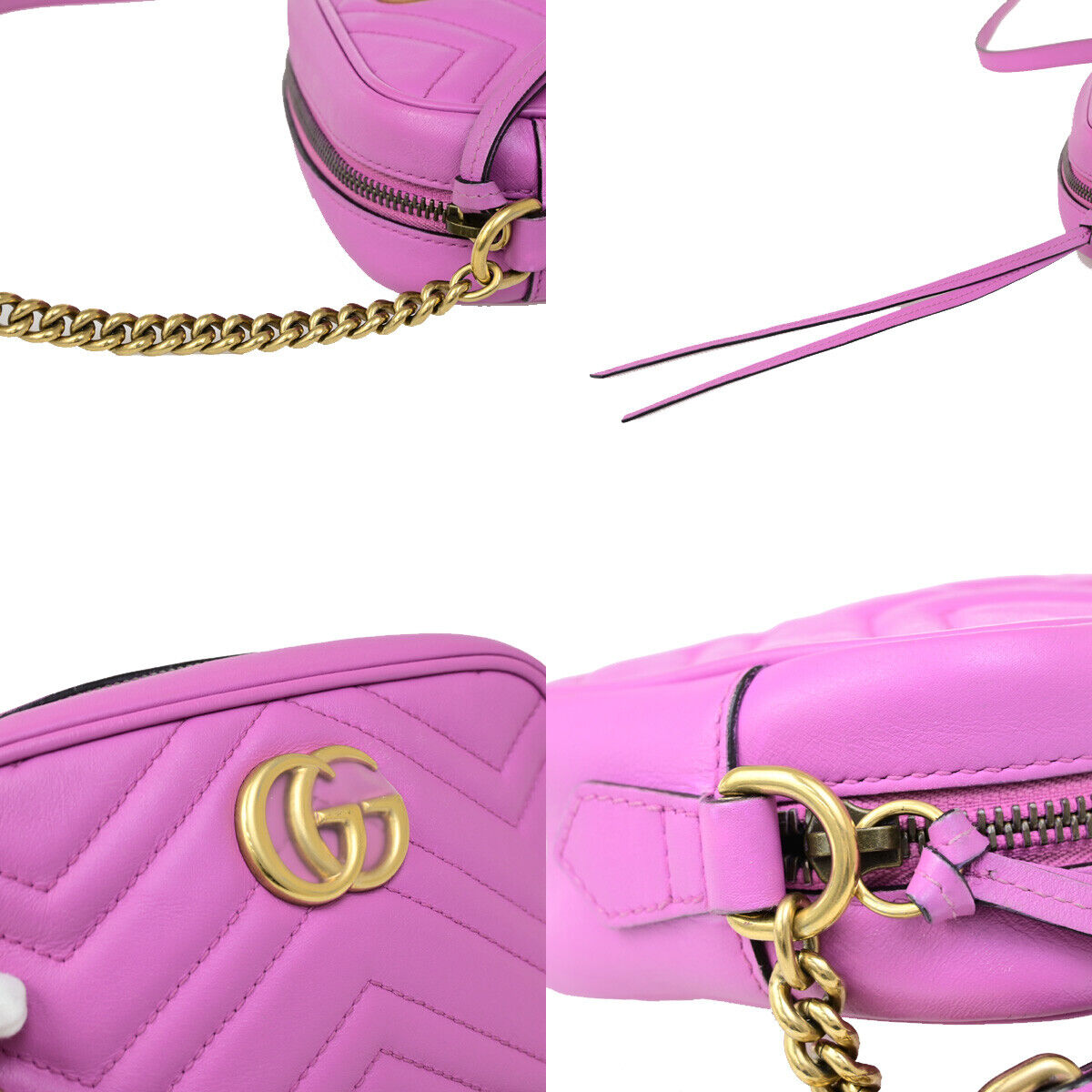 GUCCI GG Marmont Mini Quilting Chain Shoulder Bag Leather Pink GHW 21YG468