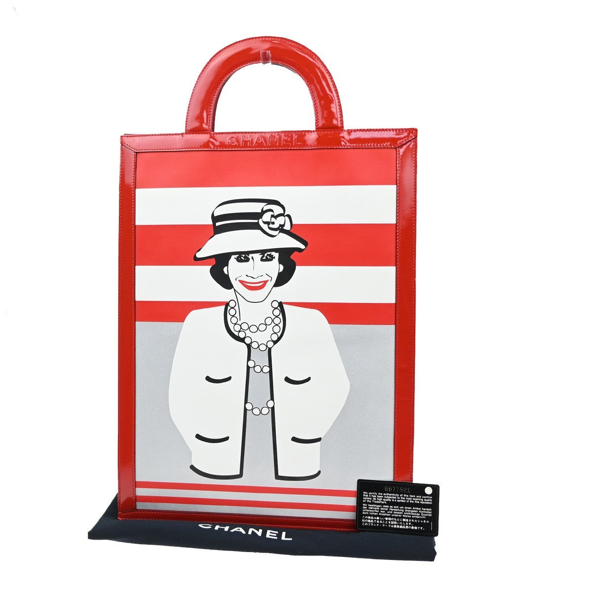 CHANEL Mademoiselle Chocolate Bar Hand Bag Patent Leather Black Red 95RF793