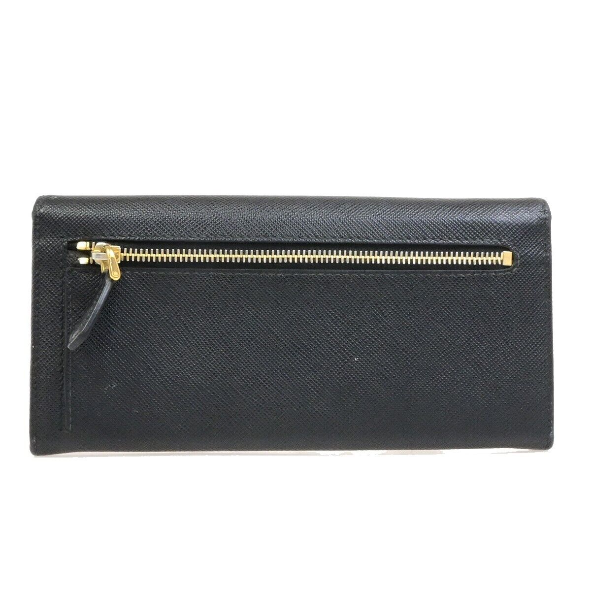 PRADA Logo Bifold Long Wallet Saffiano Leather Black GHW Italy 04ED935