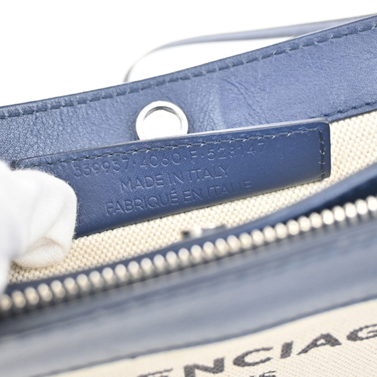 BALENCIAGA Logo 2Way Shoulder Clutch Hand Bag Canvas Leather Beige Blue 85FB718
