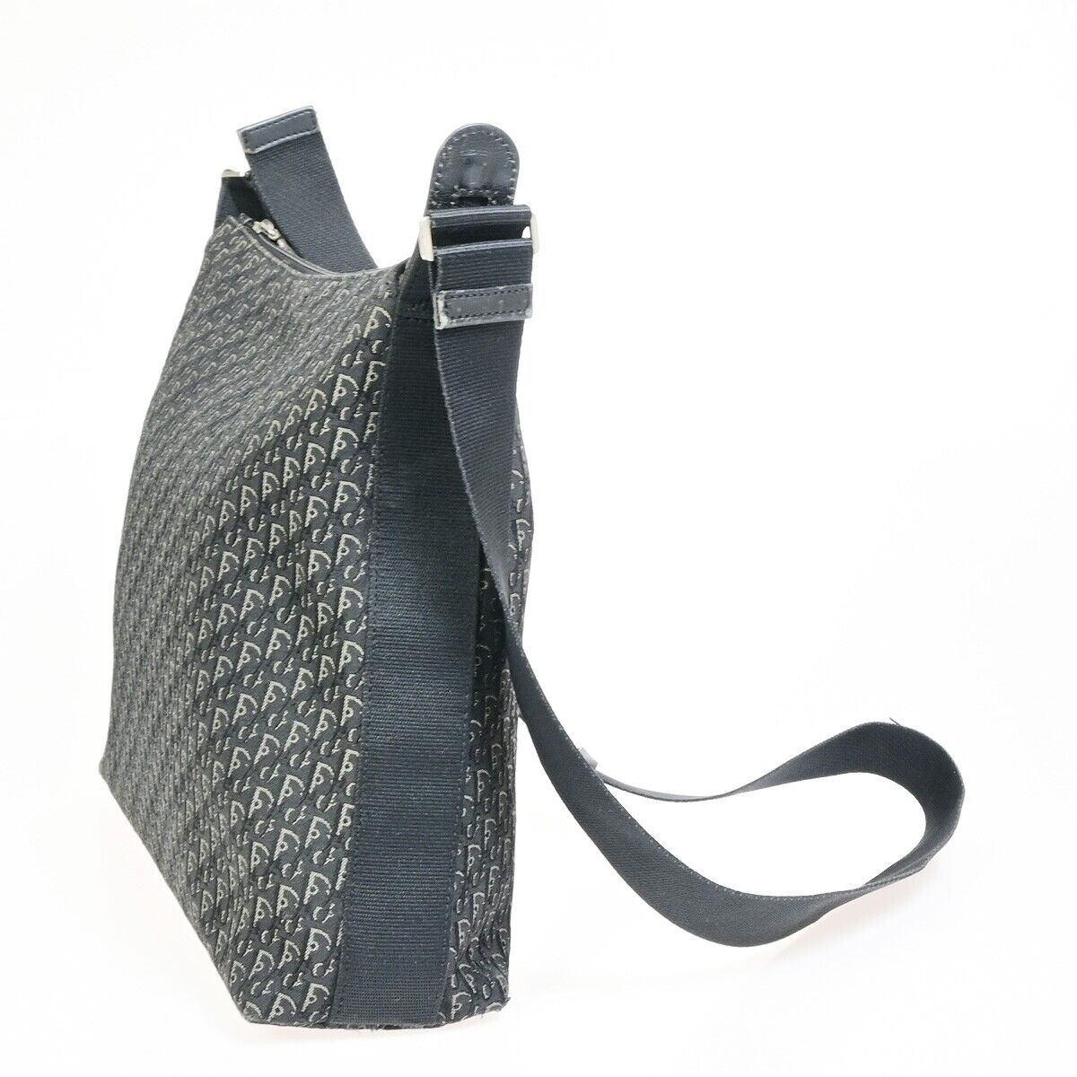 CHRISTIAN DIOR Logo Trotter Pattern Shoulder Bag Canvas Leather Black 83FA741