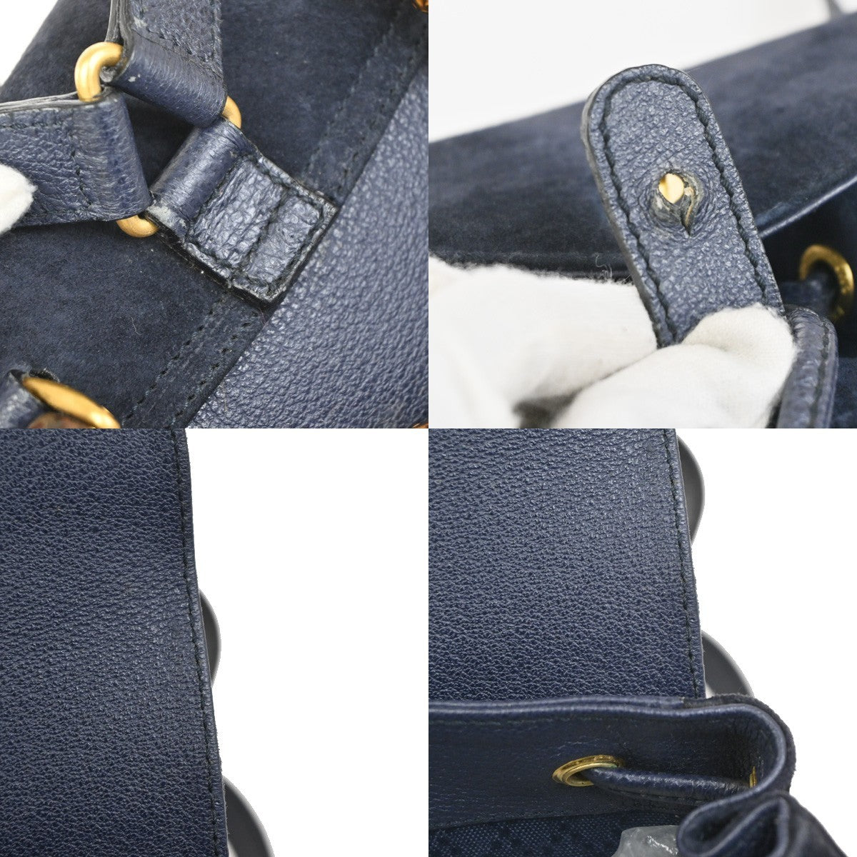 GUCCI Bamboo Logo 2way Back Pack Bag Suede Leather Navy Blue GHW Italy 38MA494