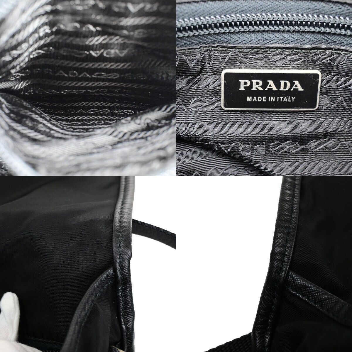 PRADA MILANO Tessuto Messenger Shoulder Bag Nylon Leather Black Silver 87EB675