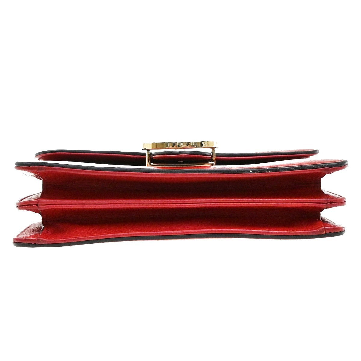 GUCCI Logo Interlocking G Chain Mini Shoulder Bag Leather Red GHW Italy 52KP126