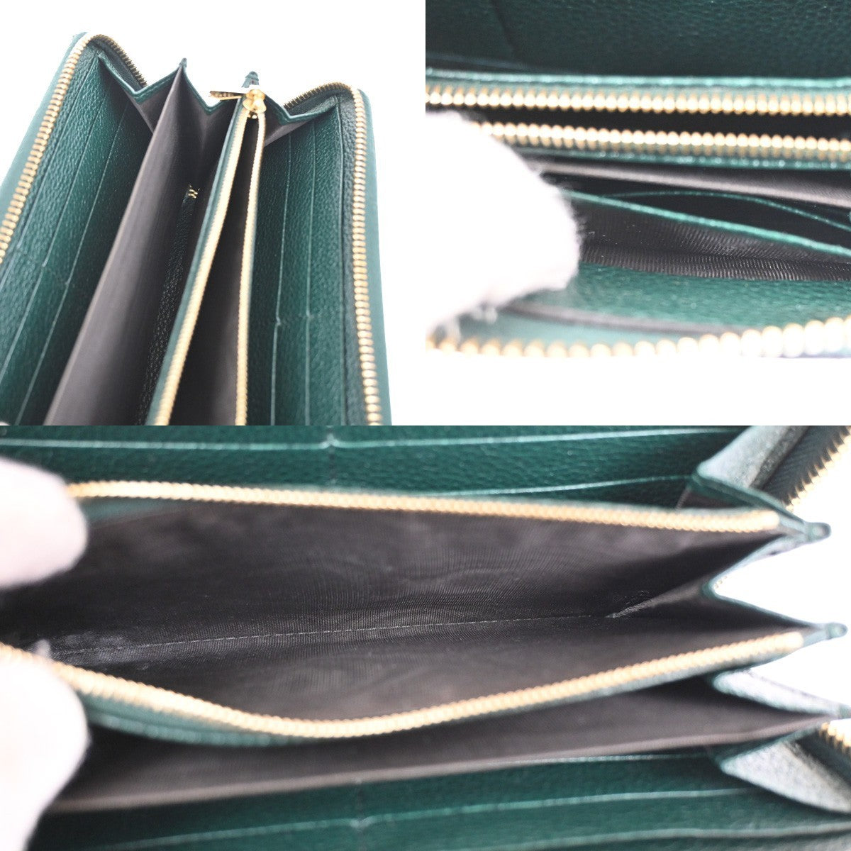 GUCCI G Horsebit Zip-around Long Wallet Leather Green GHW Italy 69CA415