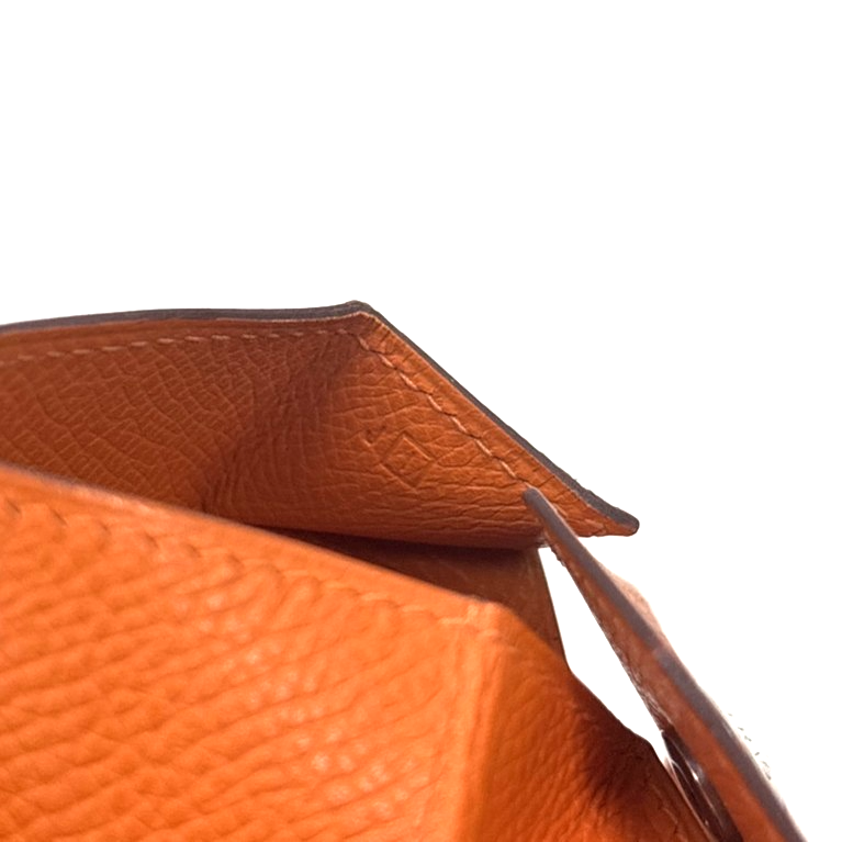HERMES Logo Le Vingt Quatre Coin Case Epsom leather Orange France 30MA588