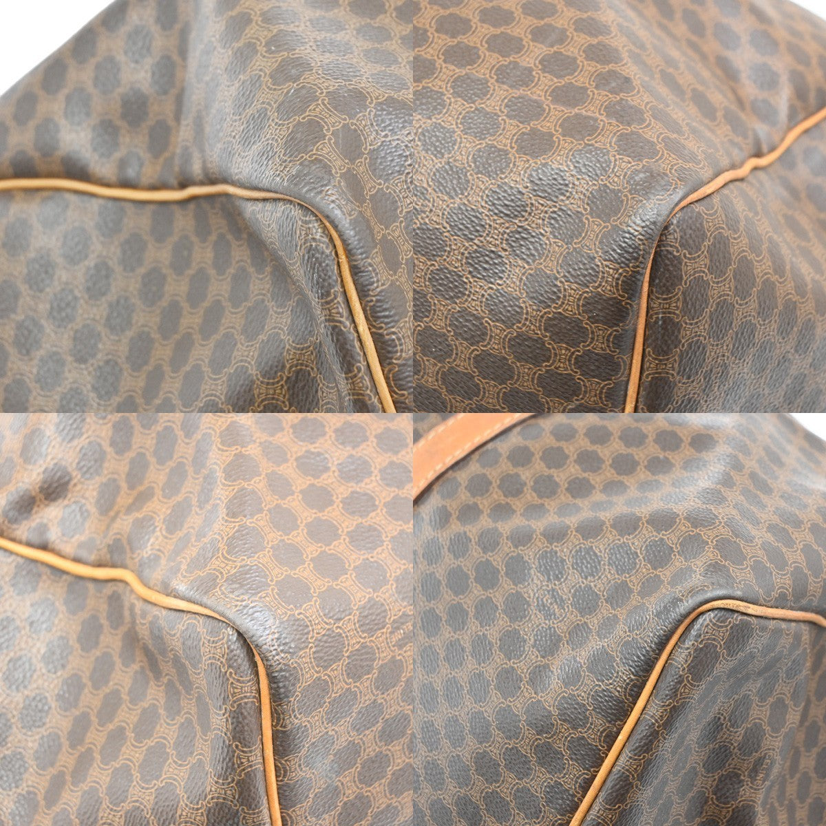 CELINE Logo Macadam Pattern Travel Hand Boston Bag PVC Leather Brown 32TA092