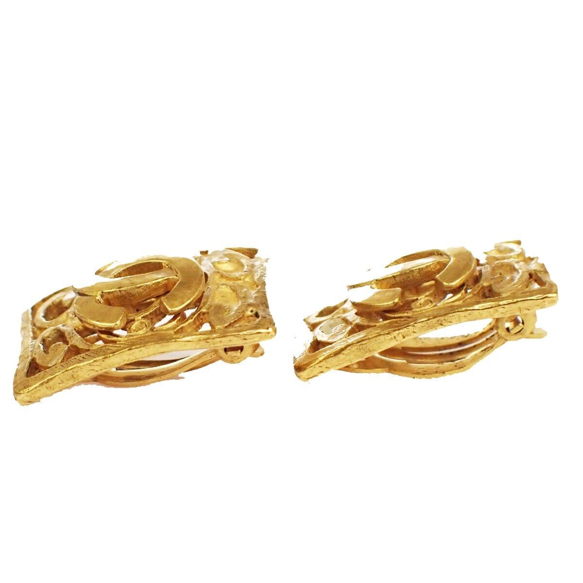 CHANEL CC Logo Earrings Square Clip-On  Gold 95A France Accessory 16RF017