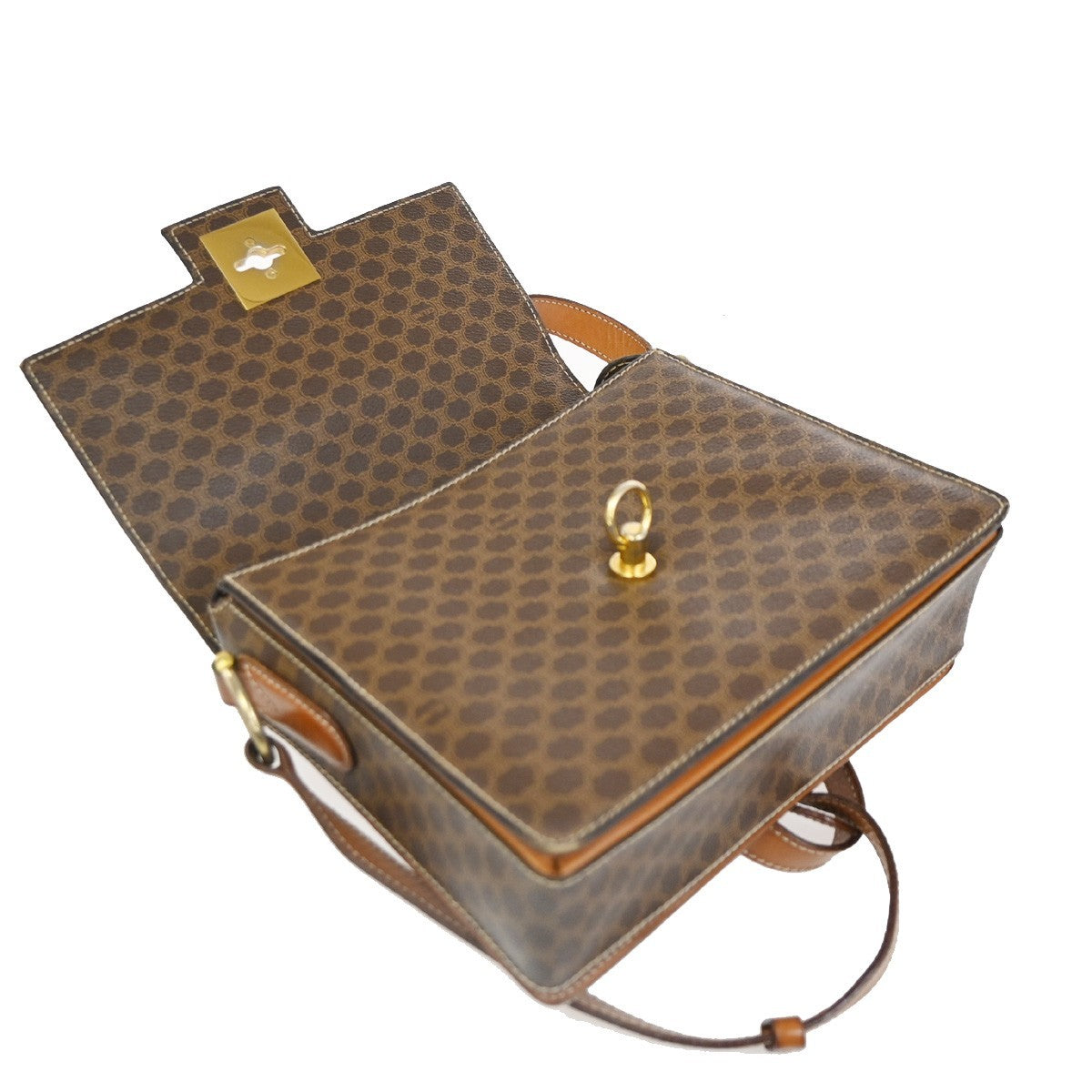 CELINE Logo Macadam Pattern Shoulder Bag PVC Leather Brown GHW Italy 32KC723
