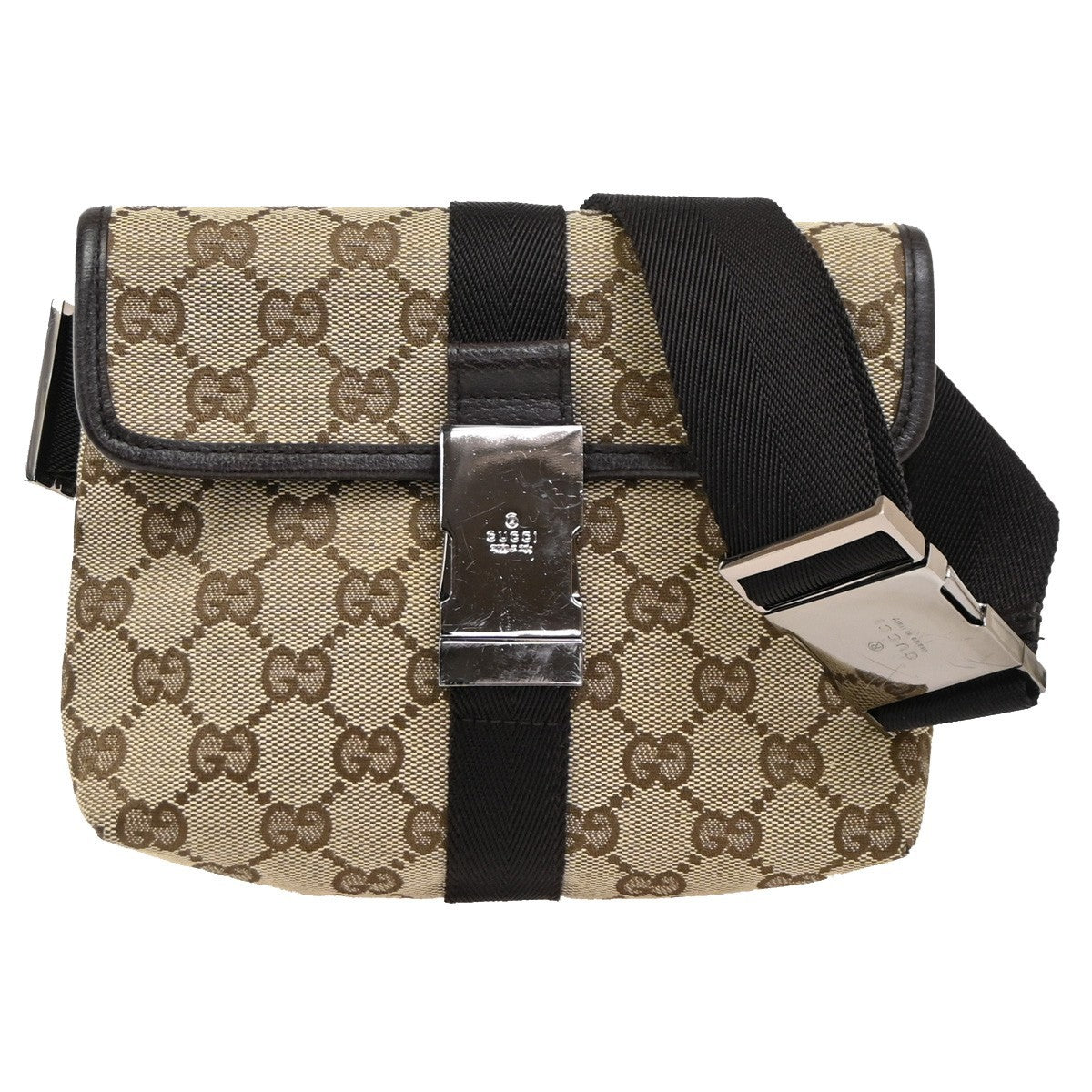 GUCCI GG Pattern Waist Bag Canvas Leather Beige Brown SHW Italy 76KB758