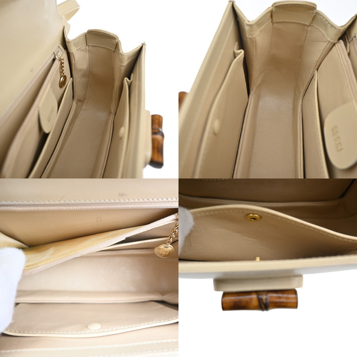 GUCCI Bamboo handle 2way Shoulder Hand Bag  Leather Beige GHW Italy 43MA010