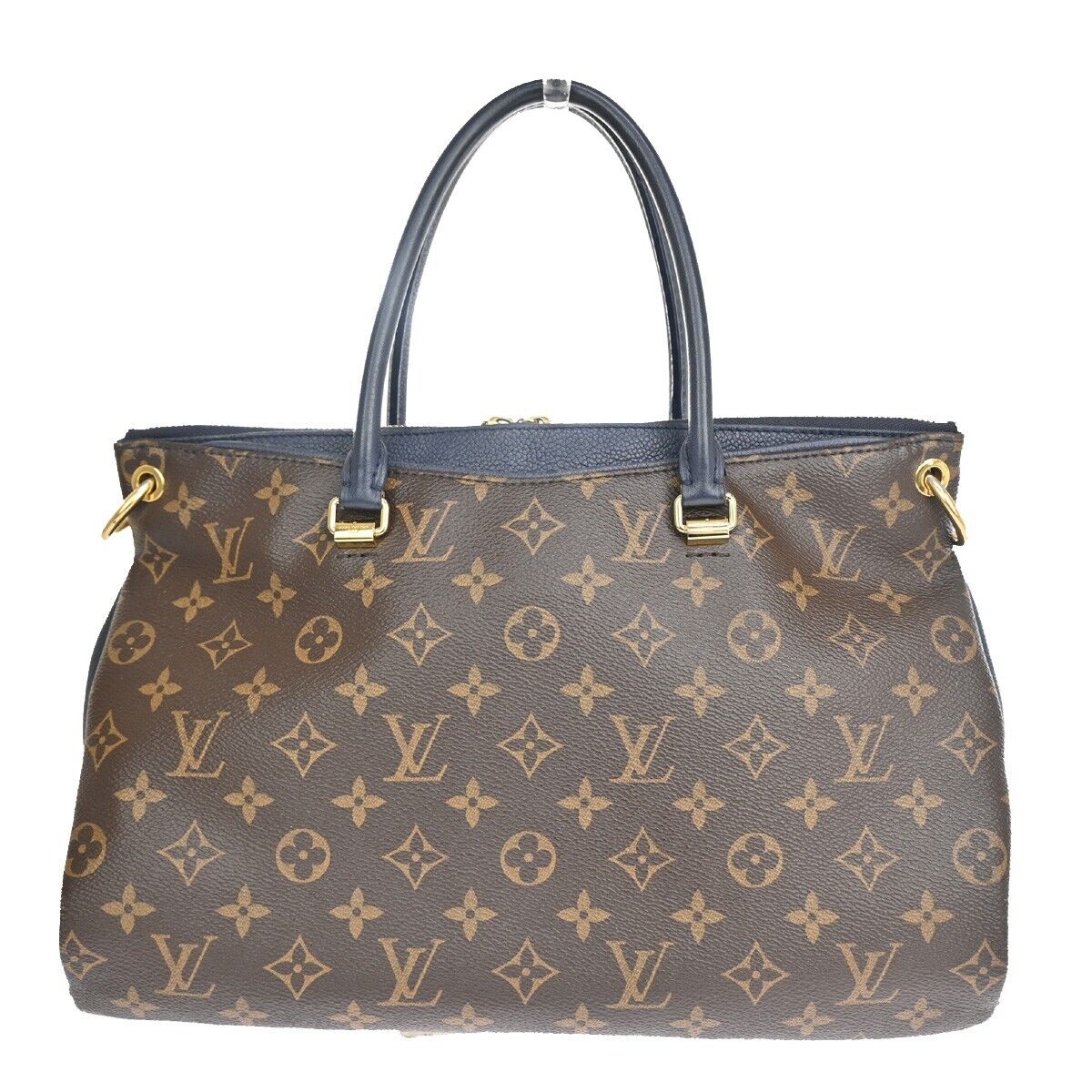 LOUIS VUITTON Pallas Hand Bag Monogram Leather Blue Brown Gold M44042 49YC750