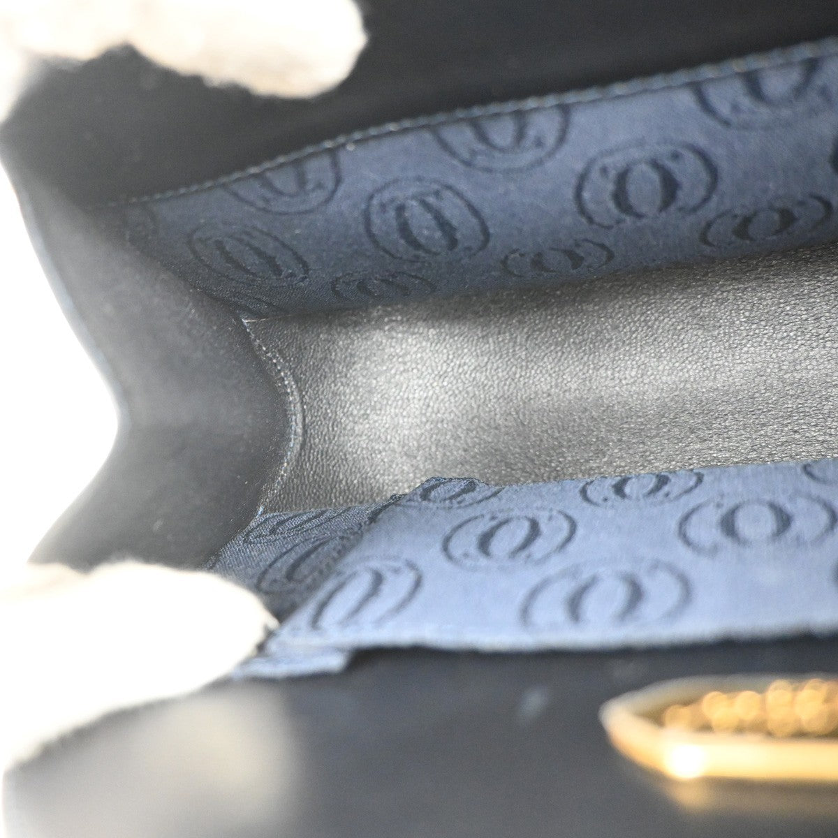 CARTIER Sapphire Line Logo Chain Shoulder Bag Leather Navy BE GHW France 80MA209