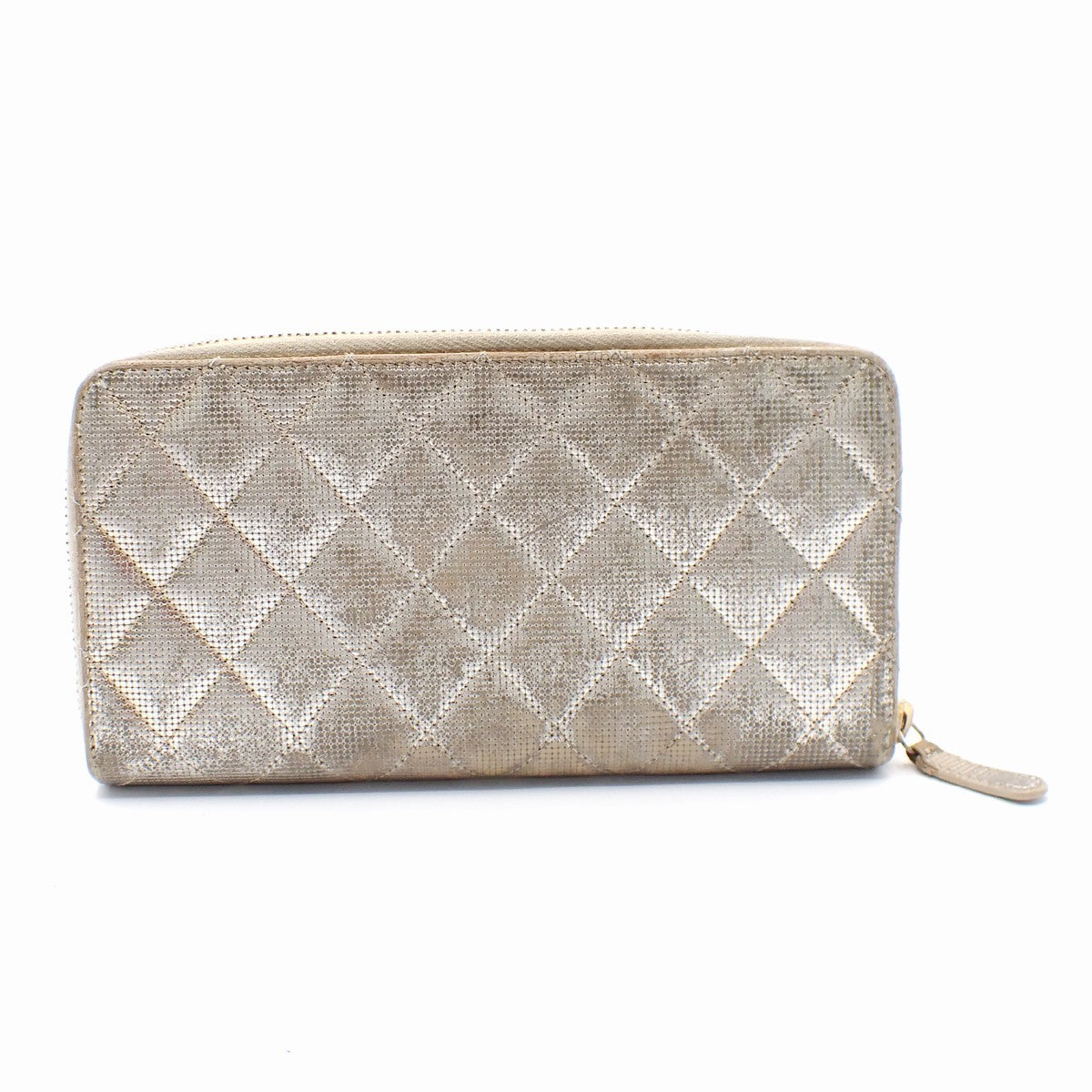CHANEL CC Quilting Long Zipper Bifold Wallet Leather Silver GHW 05AA126