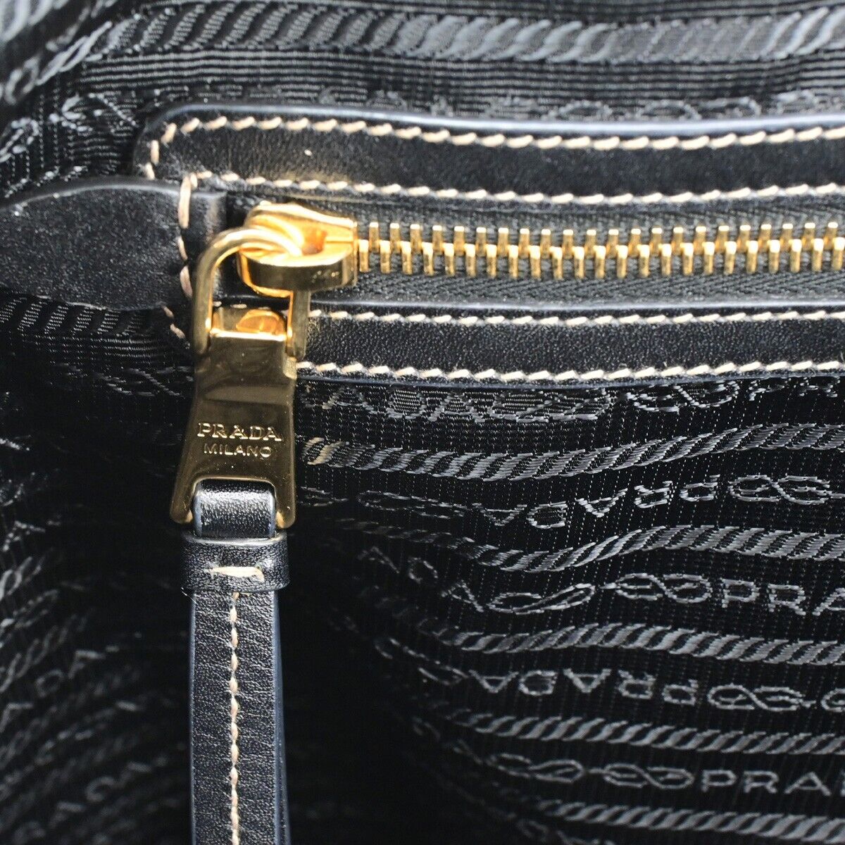 PRADA MILANO Logo Jacquard Shoulder Bag Canvas Leather Brown Black Gold 75SH961
