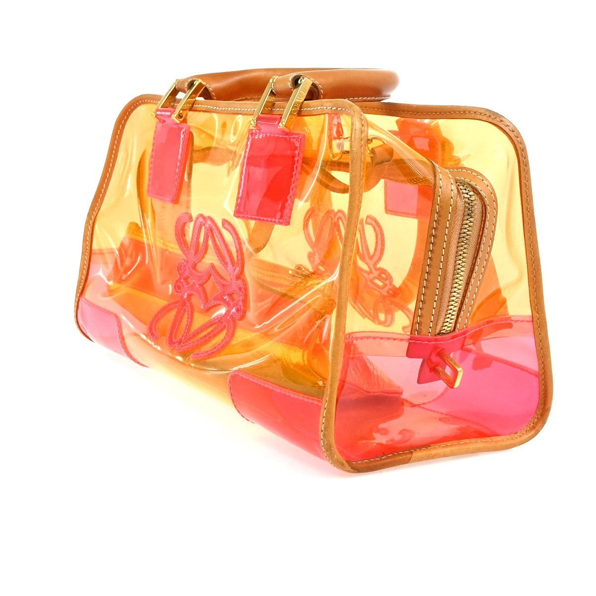 LOEWE Anagram Logo Amazona 28 Hand Bag Pouch Vinyl Leather Orange PK GHW 12RL927