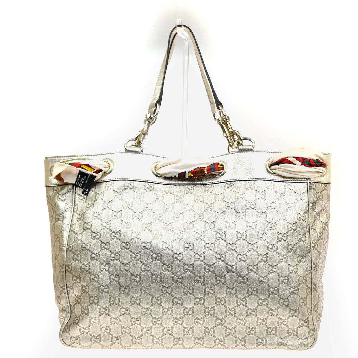 GUCCI Logo GG Pattern Positano Scarf Shoulder Bag Leather Gole GHW Italy 79YJ136