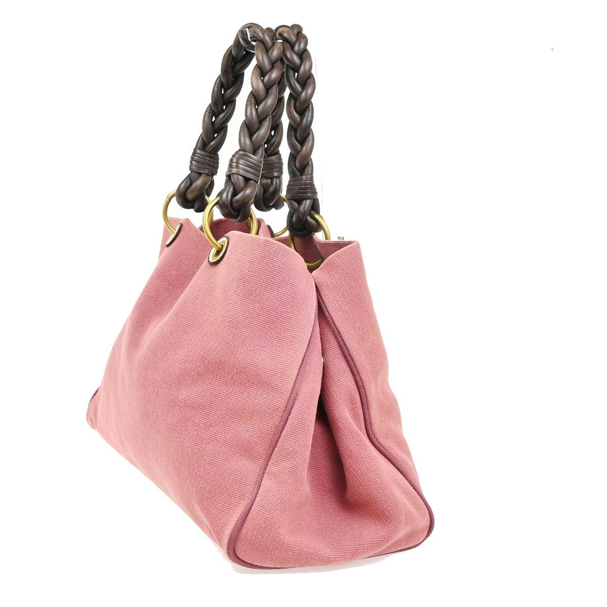 BOTTEGA VENETA Logo Shoulder Tote Bag Canvas Leather Pink GHW Italy 37YH904