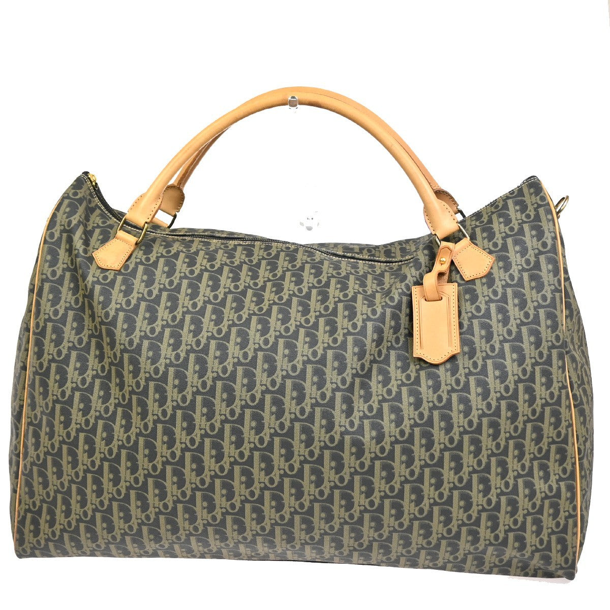 CHRISTIAN DIOR Logo Trotter Boston Hand Bag Canvas Leather Navy Blue 70TA634