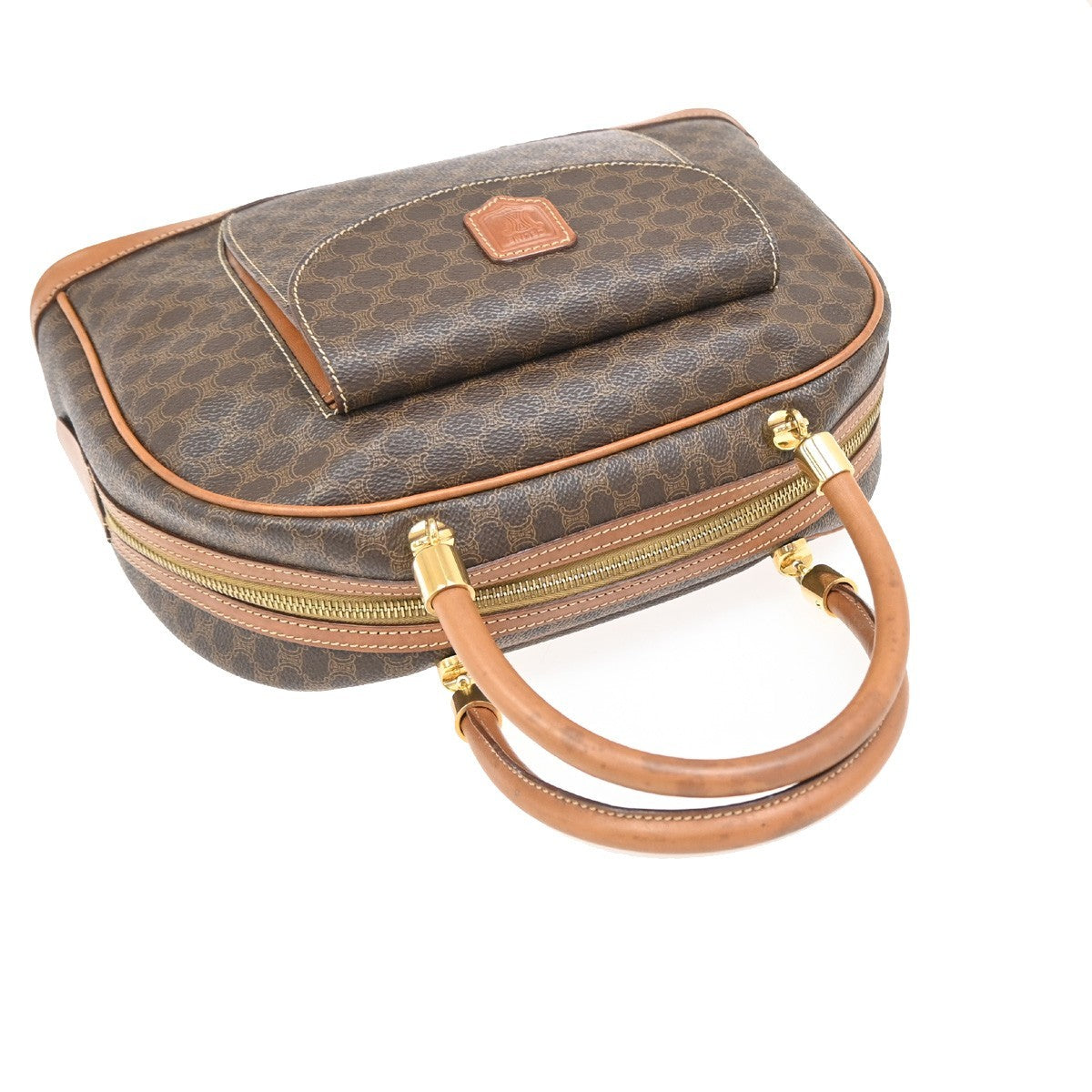 CELINE Logo Macadam Pattern Hand Bag PVC Leather Brown GHW Made in Italy 86KB345