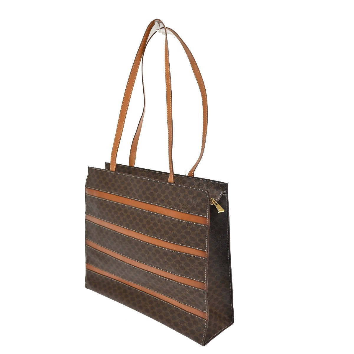 CELINE Macadam Pattern Shoulder Tote Bag PVC Leather Brown Gold Italy 69KC468