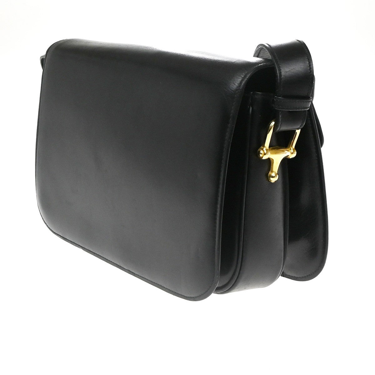 CELINE PARIS Logo Horse Carriage Shoulder Bag Leather Black Gold Italy 38CA739