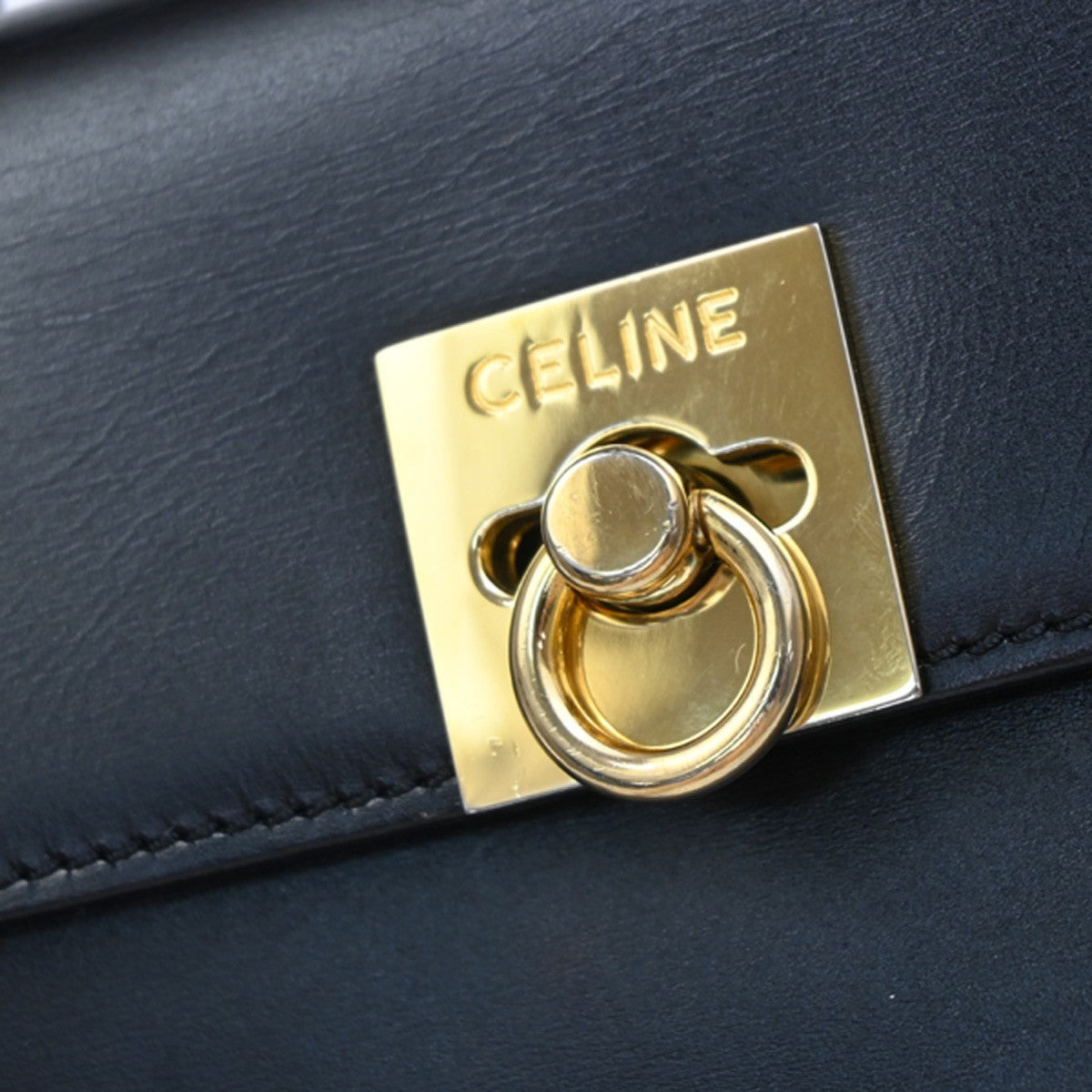CELINE Logo Top Handle Hand Bag Leather Black GHW Italy 76EG223