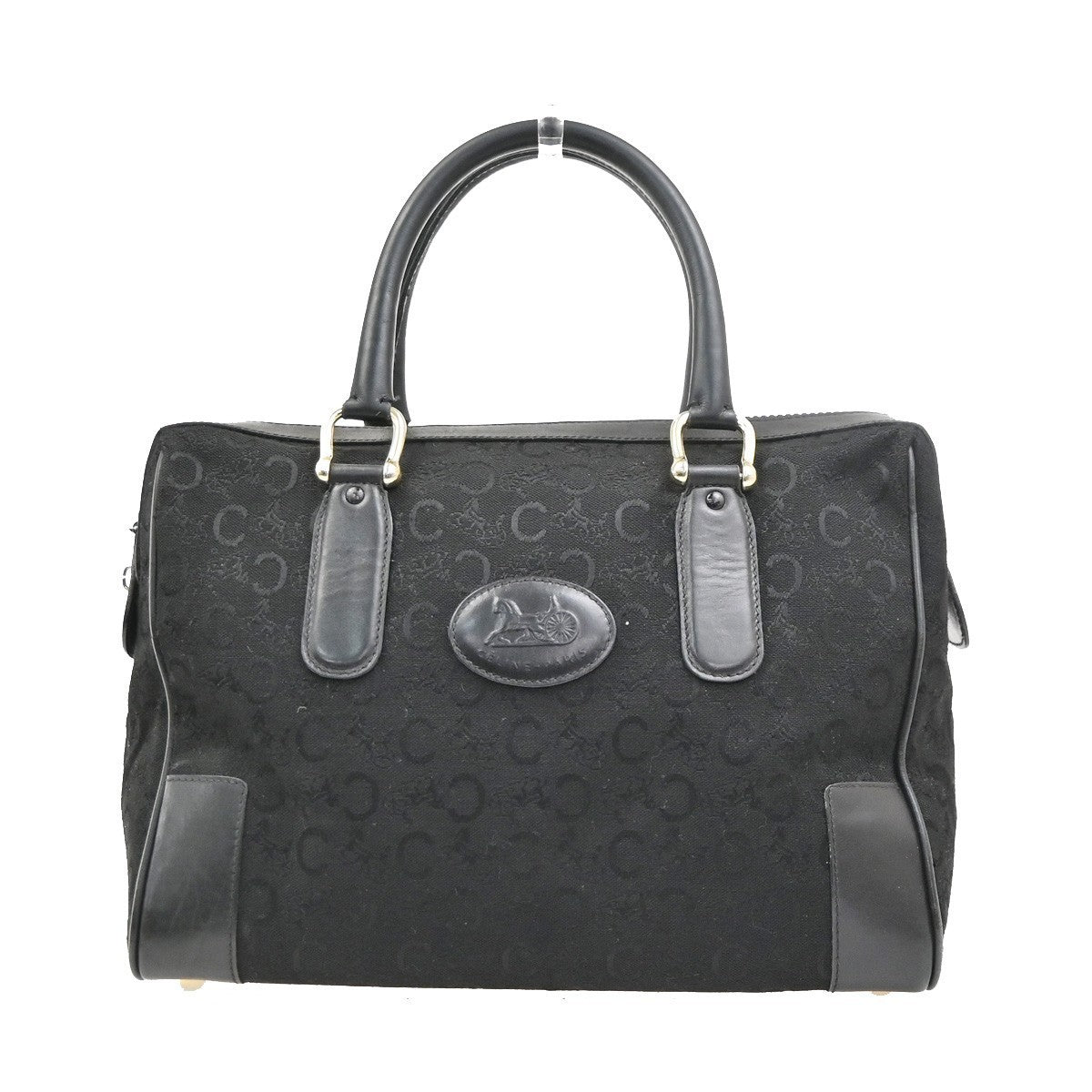 CELINE Logo C Macadam Horse Carriage Hand Bag Canvas Leather Black GHW 32MA687