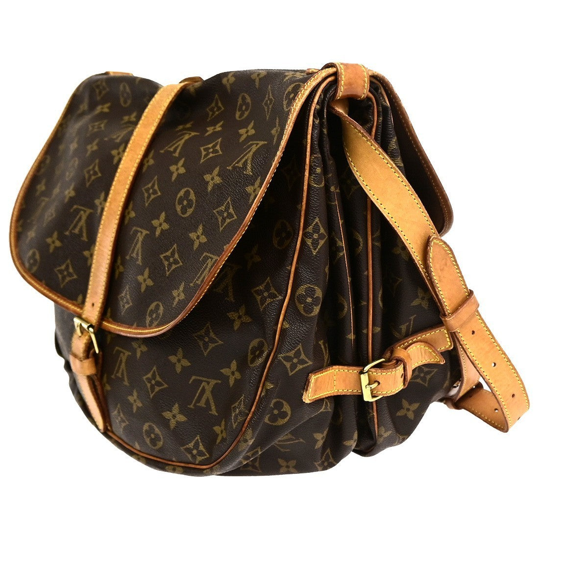 LOUIS VUITTON Logo Saumur 30 Shoulder Bag Monogram Leather Brown M42256 73CB038