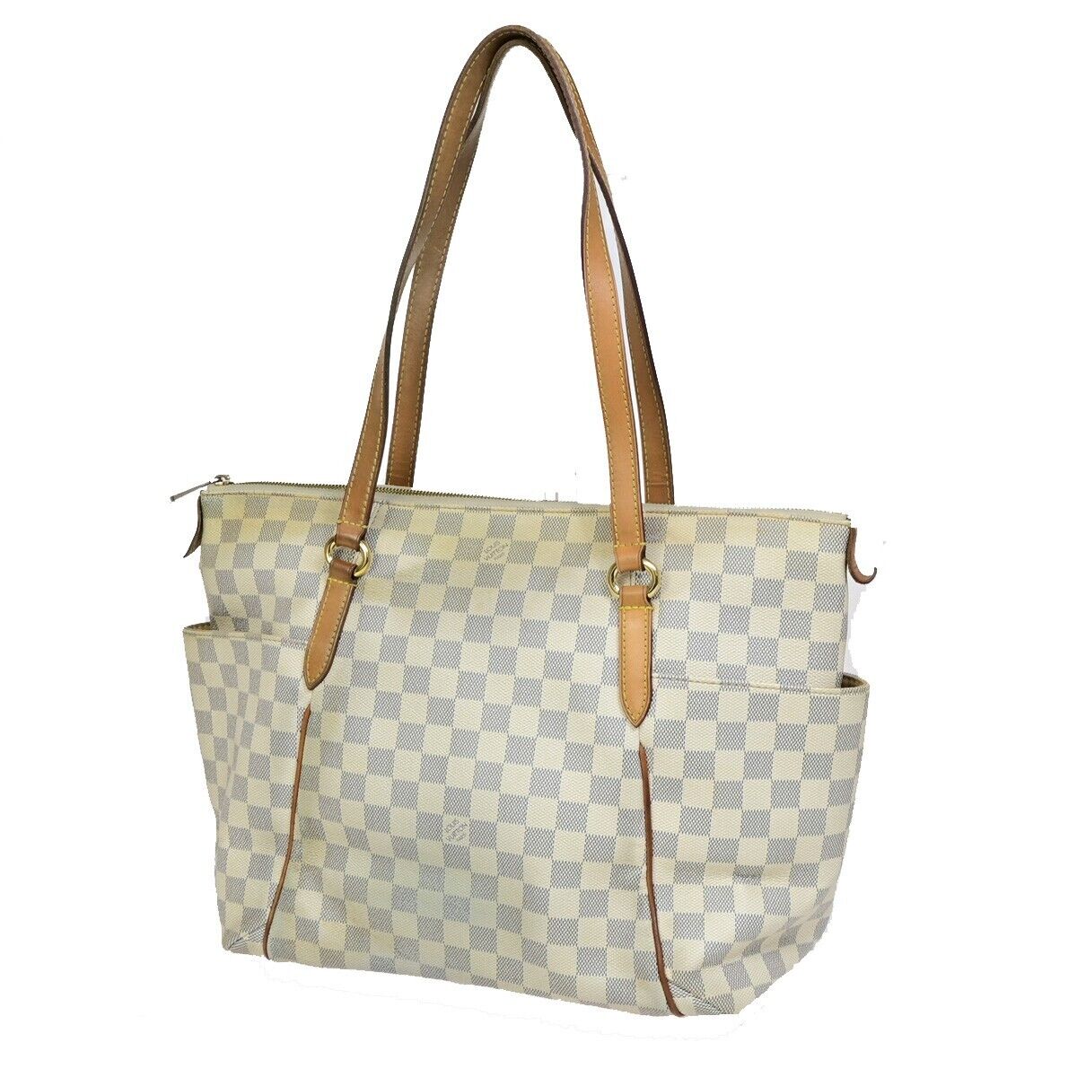 LOUIS VUITTON Totally MM Shoulder Bag Damier Azur Leather White N51262 83EB760