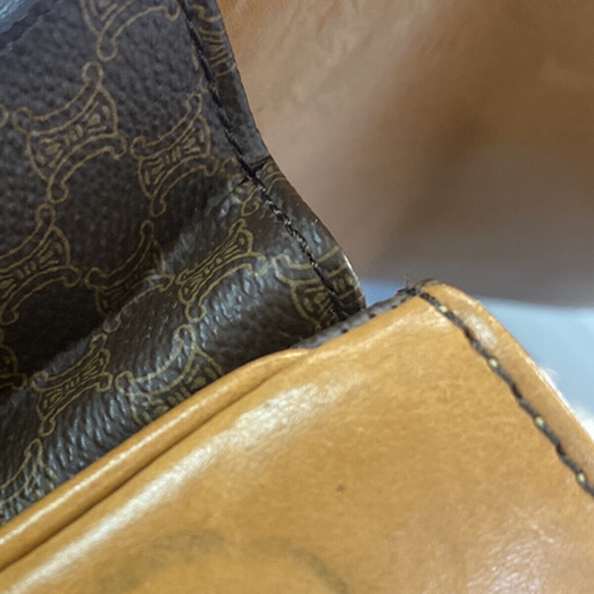 CELINE Macadam Pattern Horse Carriage Shoulder Bag PVC Leather Brown GHW 98YG603