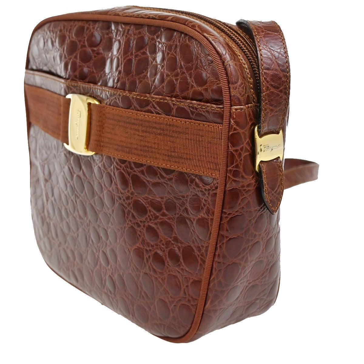 SALVATORE Ferragamo Vara Crossbody Shoulder Bag Embossing Leather Brown 67KP169