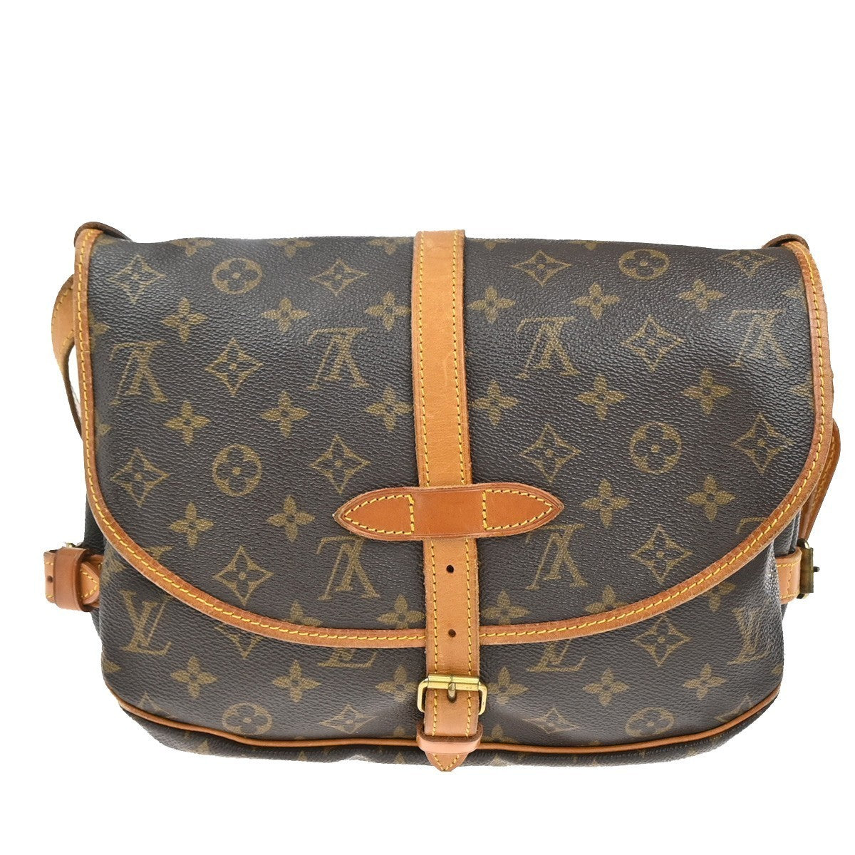 LOUIS VUITTON Logo Saumur 30 Shoulder Bag Monogram Leather Brown M42256 77EG314