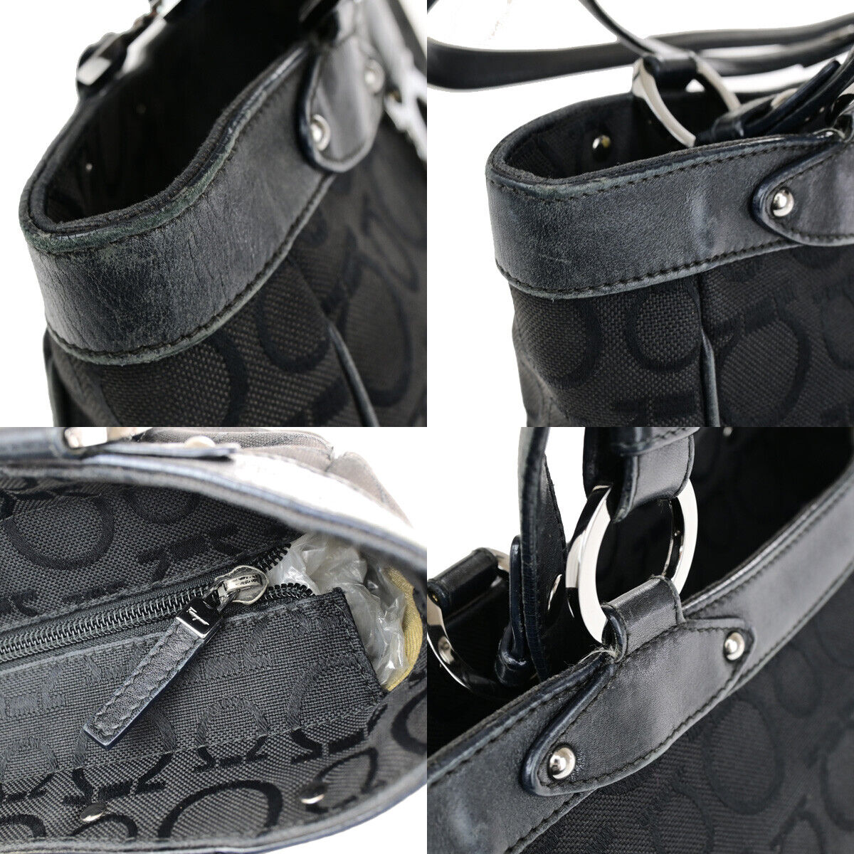 SALVATORE FERRAGAMO Gancini Tote Shoulder Bag Canavs Leather Black SHW 09YF536
