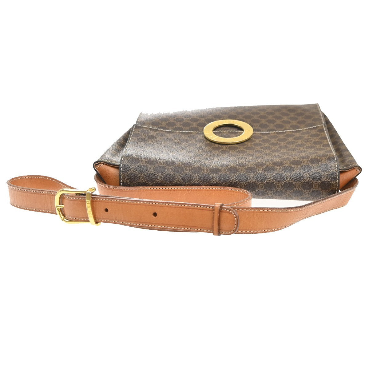 CELINE Macadam Circle Logo Shoulder Bag PVC Leather Brown GHW 88KC866