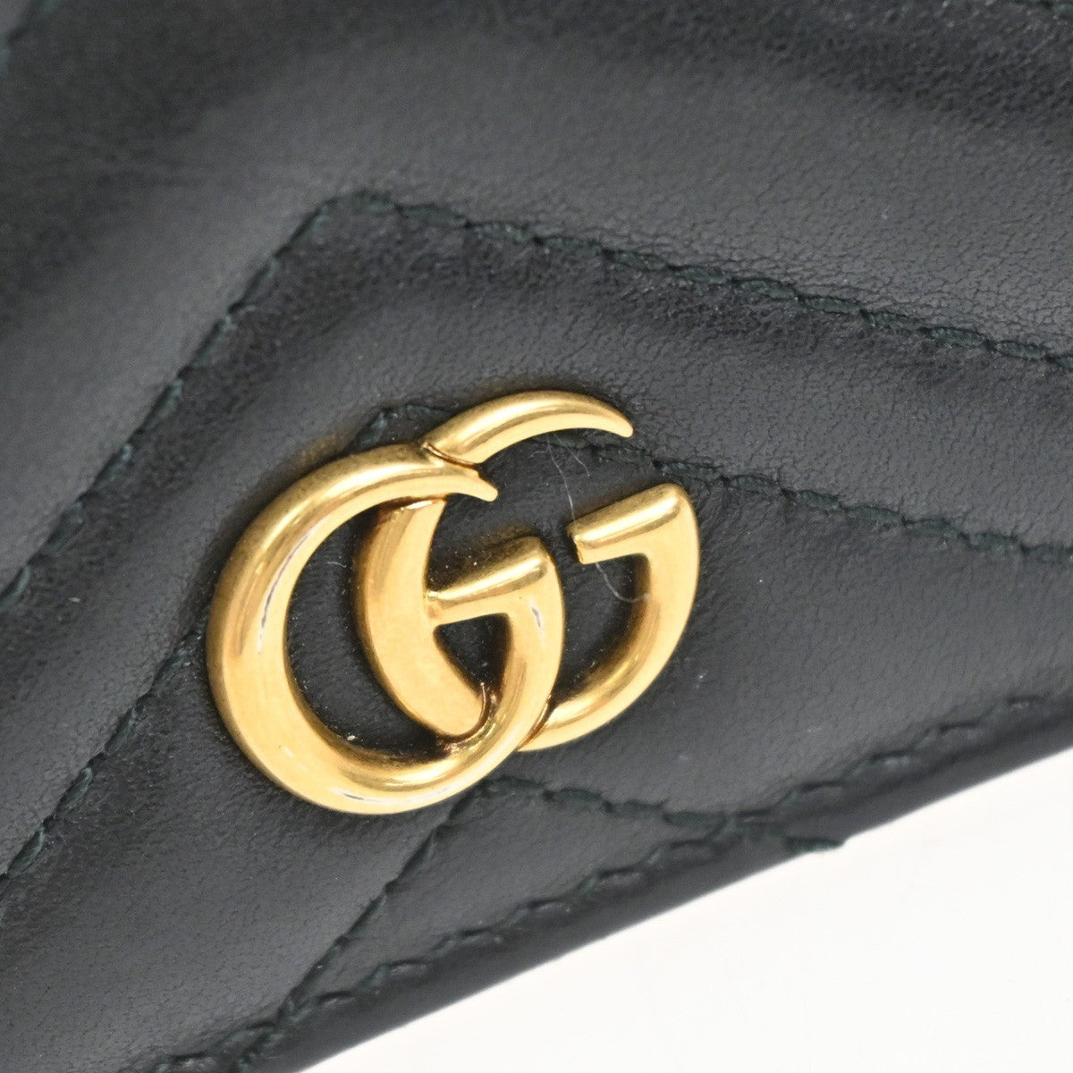 GUCCI Logo GG Marmont Bifold Compact Wallet Leather Black GHW Italy 36MA575