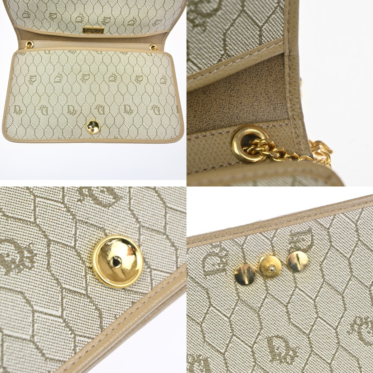 CHRISTIAN DIOR CD Logo Flap Chain Shoulder Hand Bag Leather Beige France 63MA475
