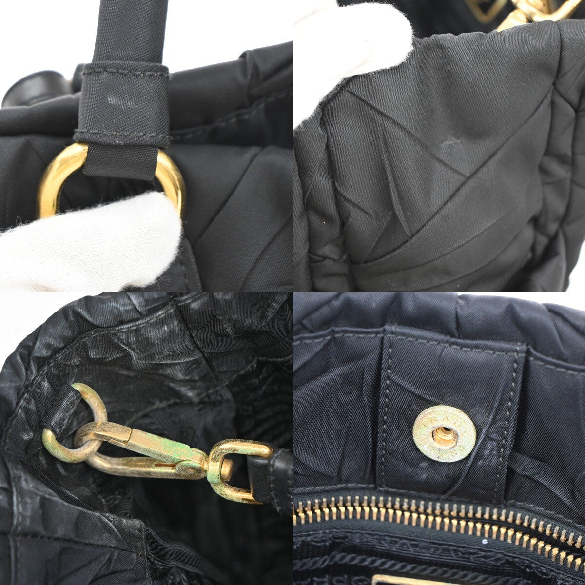 PRADA Logo Tessuto Gaufre 2Way Shoulder Bag Nylon Leather Black SHW 75FB550