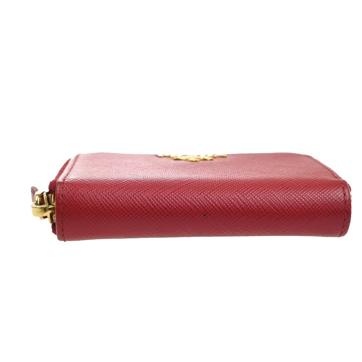 PRADA Zip Around Coin Case Compact Wallet Saffiano Leather Red Italy 37MA483