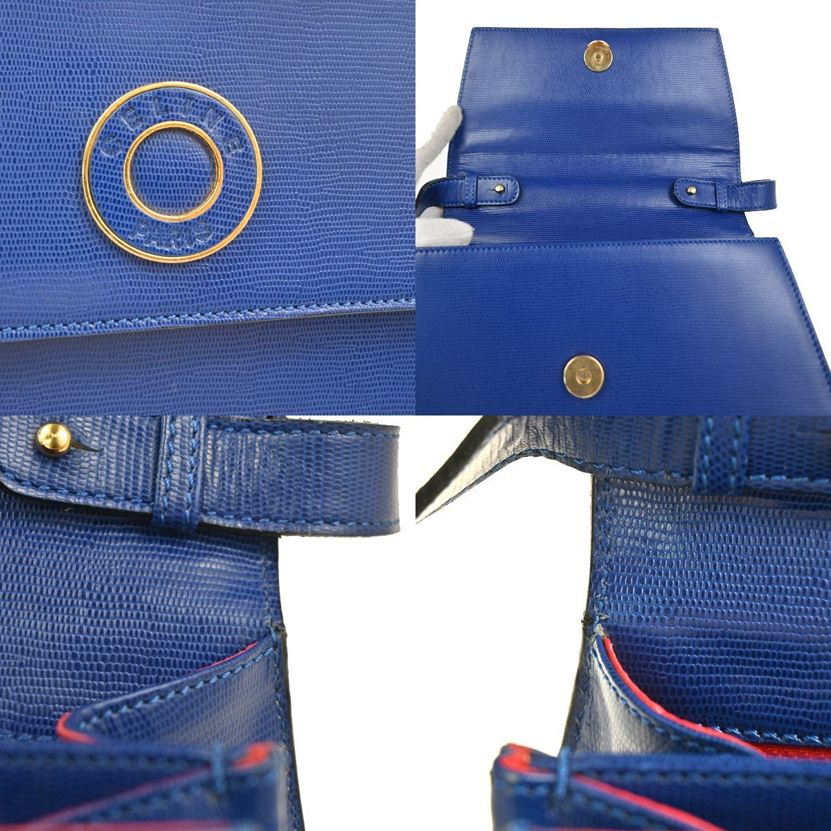 CELINE Circle Logo Shoulder Hand Bag Embossing Leather Blue GHW Italy 70RQ044