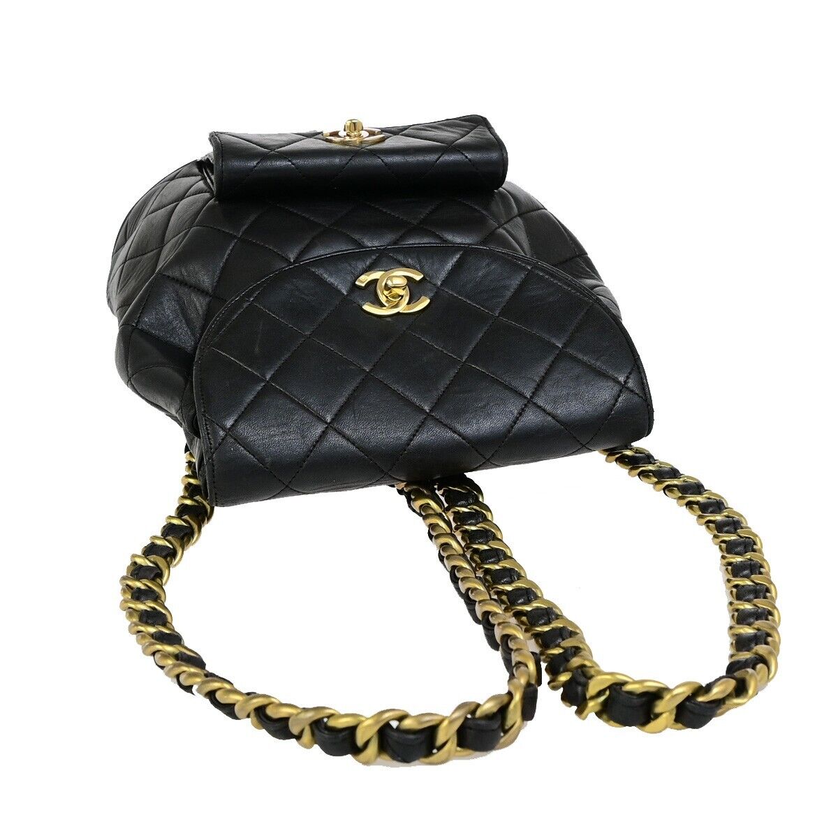 CHANEL CC Logo DUMA Matelasse Chain Backpack Bag Leather Black GHW 332RK719