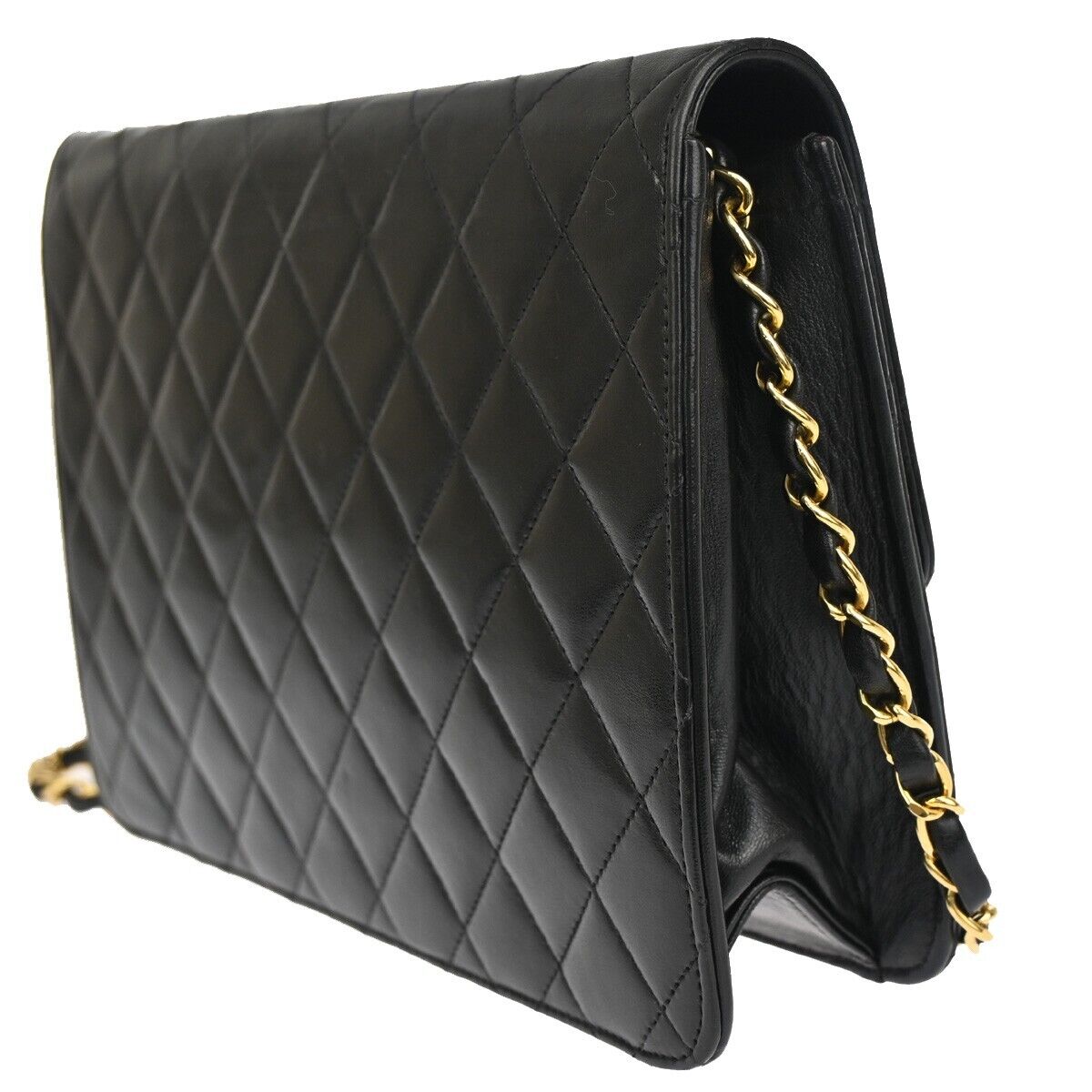 CHANEL CC Logo Matelasse Chain Shoulder Bag Leather Black GHW France 876RF086