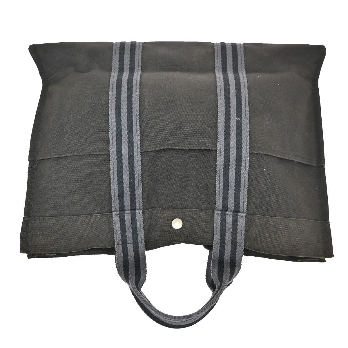 HERMES Fourre Tout MM Tote Hand Bag Canvas Leather Black Gray 02TA250