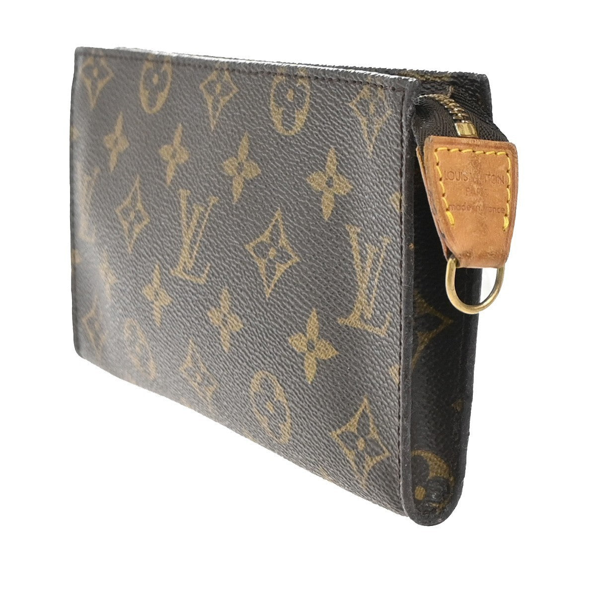 LOUIS VUITTON LV Logo Bucket GM Pouch Bag Monogram Leather Brown Gold 05KP389