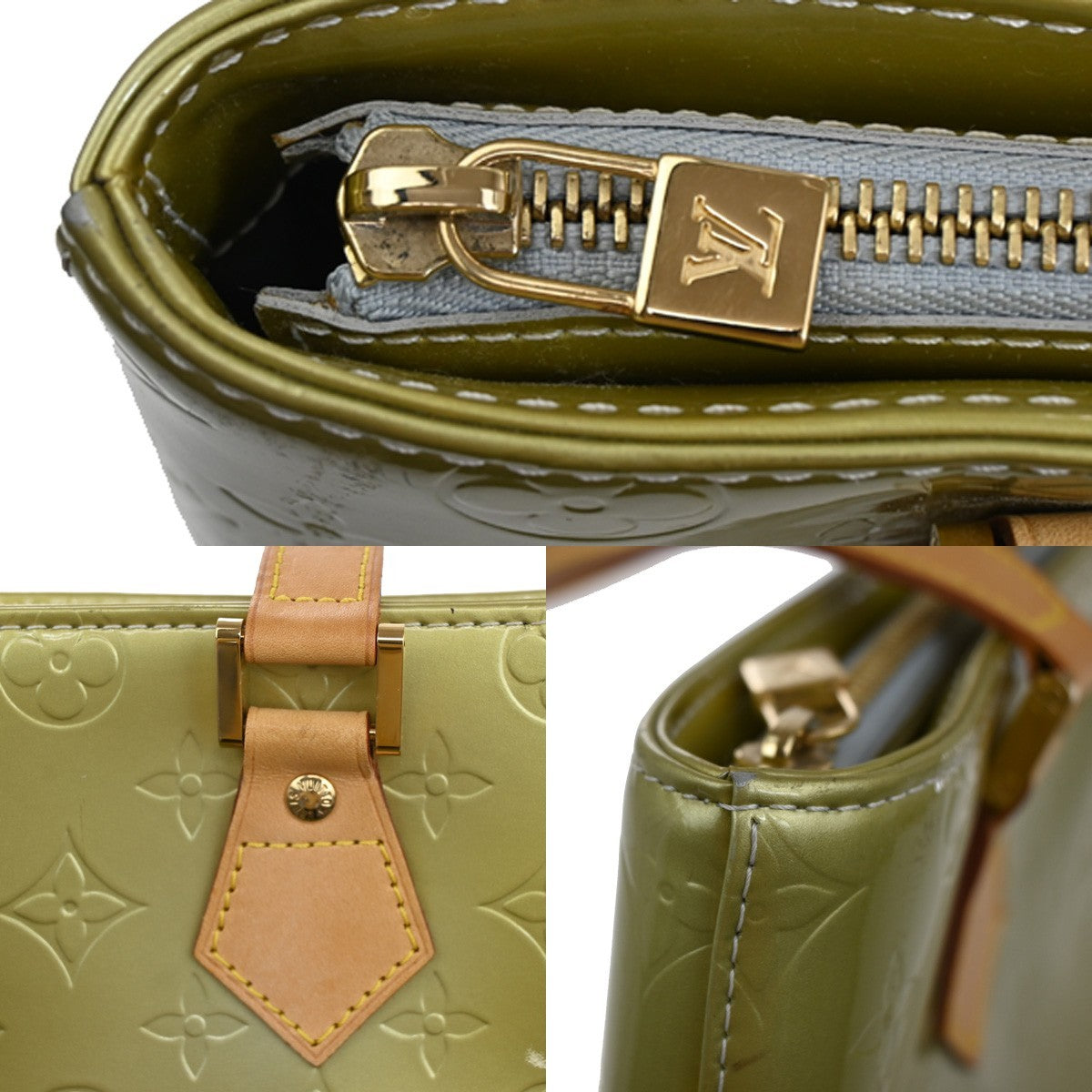 LOUIS VUITTON Monogram Vernis Houston Gris Hand Bag Green Spain M91053 31CA087