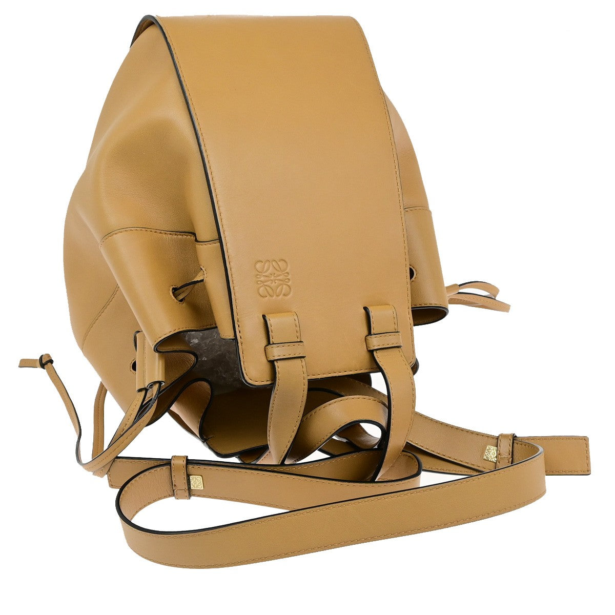 LOEWE Logo Hammock Medium Drawstring 2Way Hand Bad Leather Brown GHW 603RL084
